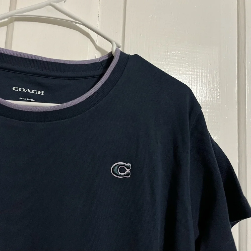 Coach Logo T-Shirt Midi Dress Blue Purple Stripe Self Tie Small M2
